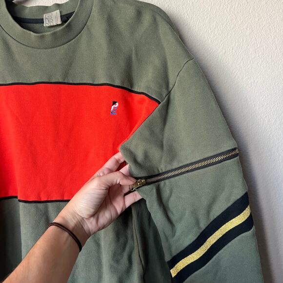 P.E Nation Khaki Orange Colorblock Zipper Sweatshirt Size S - Picture 4 of 6